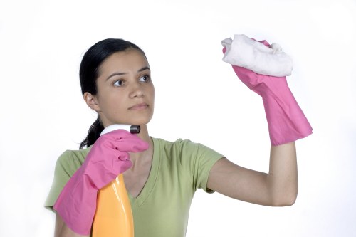Upholstery cleaning process on a fabric sofa