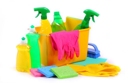 Cleaner dusting and tidying a modern flat in Merton